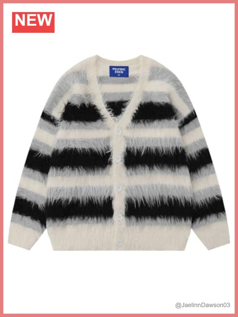 Aelfric Eden Fuzzy Striped Cardigan Oversized Button Down Knit Sweater